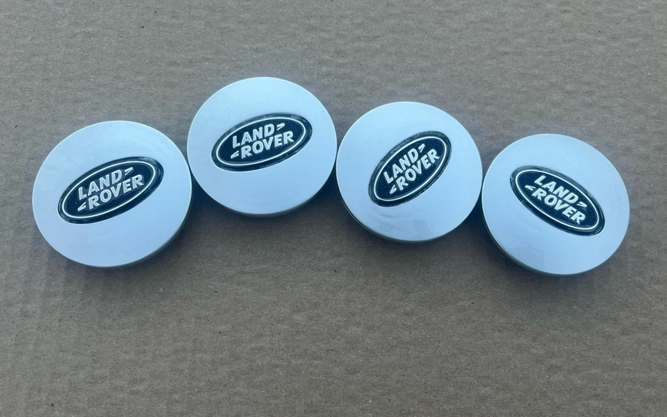 Set of 4 Land Rover Wheel Center Hub Caps Rim Cover Glossy Silver Black - Image 4 of 4