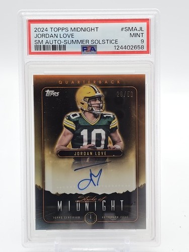 JORDAN LOVE 2024 TOPPS MIDNIGHT SUMMER SOLSTICE AUTO /50 #SMA-JL PSA 9 Q5158