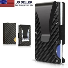 Men's RFID Blocking Slim Money Clip Carbon Fiber Wallet ID Credit Card Holder