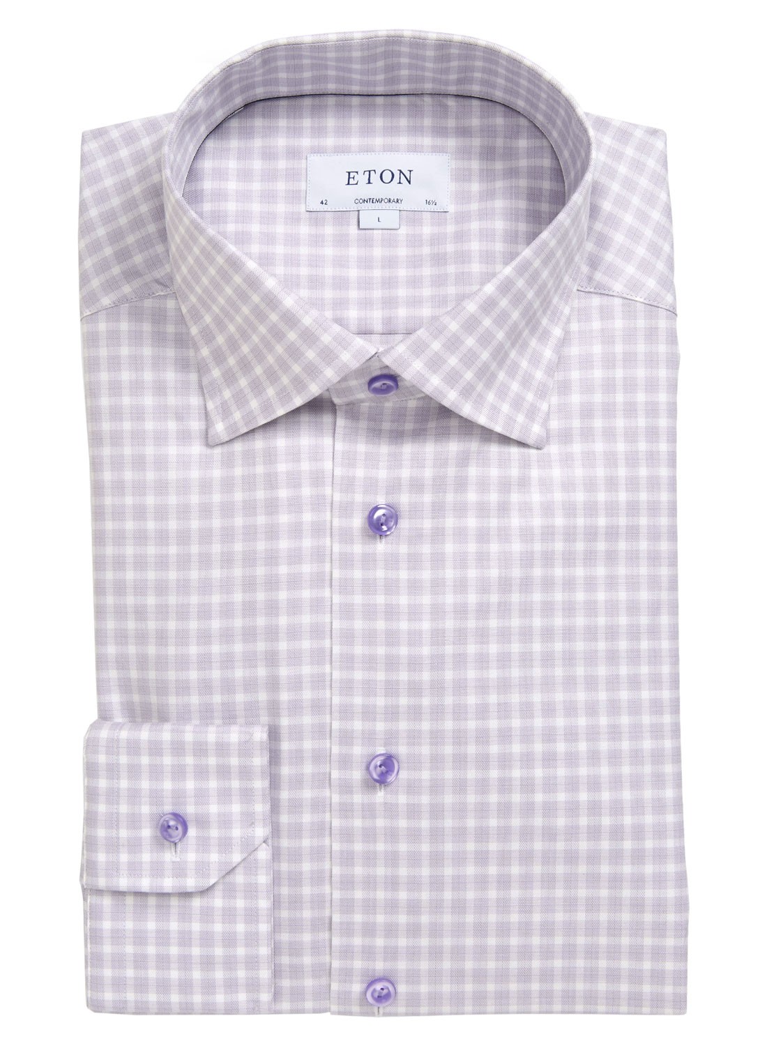 Мужская хлопчатобумажная рубашка в клетку современного покроя Eton 16 41 светло-фиолетового цвета - 270 новозеландских долларов