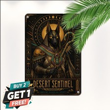 Ancient Egyptian Anubis Guardian Deity Sign Sacred Jackal Metal Tin Plaque