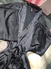 Victoria's Secret Robe xl/xxl Black Silky Satin Lace VS Robe