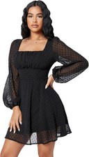 WDIRARA Women's Square Neck Mesh Overlay Puff Long Gigot Sleeve XL