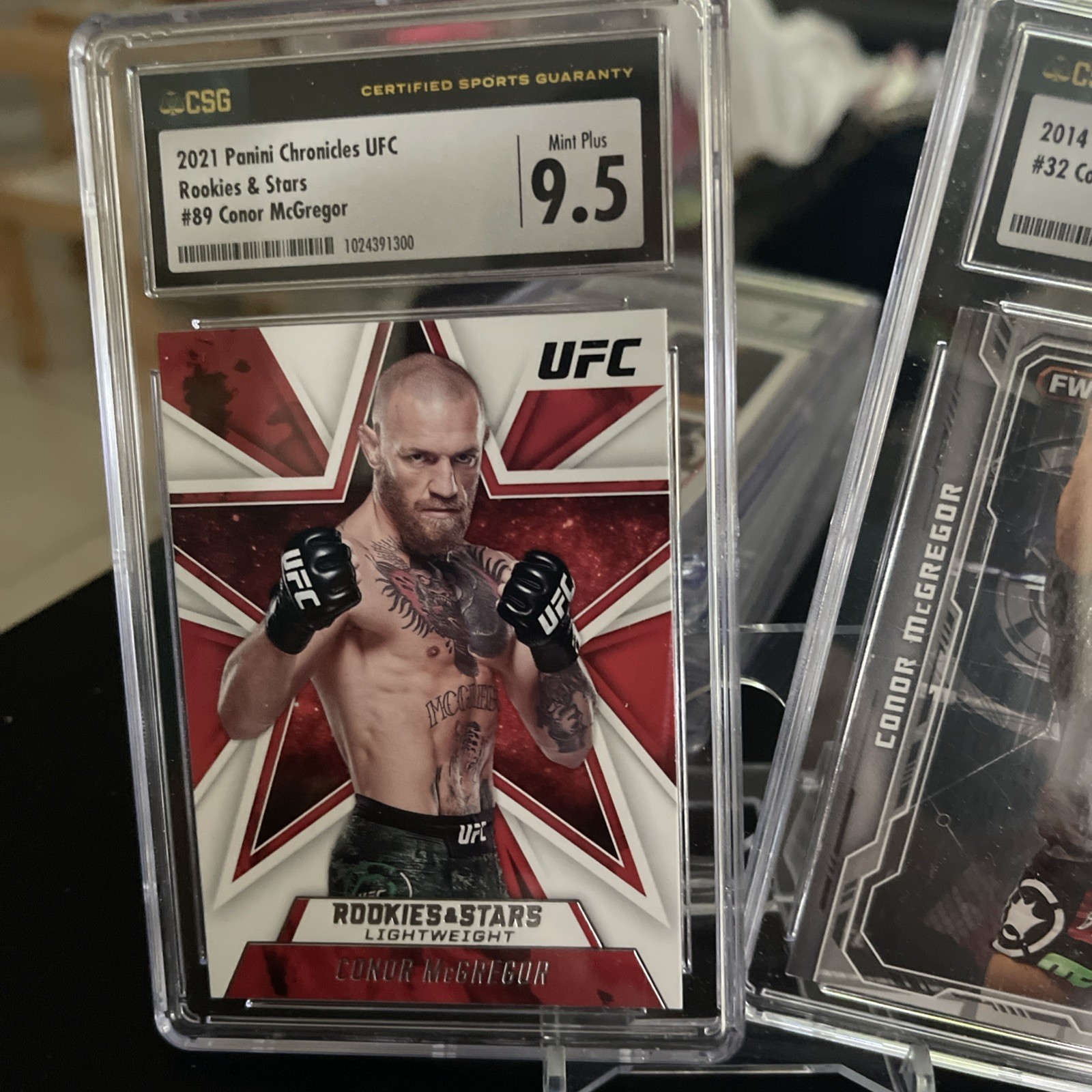 2014 Topps UFC Conor McGregor & 2021 Panini McGregor MINT 9.5 view 3