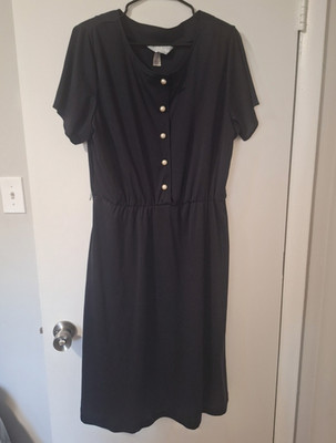 Blair Vintage Classic Black Midi Dress Women's With Shoulder Pads
