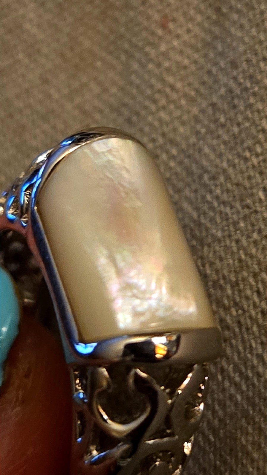 Silver Tone Band Ring with Rectangular Mother of … - image 2