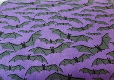 Spooky Bats on Purple Cotton Halloween Fabric by the HALF yard