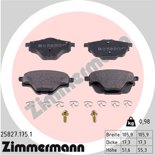 Zimmermann Bremsbelagsatz Scheibenbremse 25827.175.1 FüR Opel 25827 308 CitroËN-image