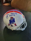 John Hannah Autographed New England Patriots Throwback Mini Helmet (JSA COA)