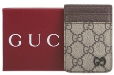 NEW GUCCI BEIGE EBONY GG SUPREME CANVAS MAGNETIC CARD CASE WALLET W/BOX