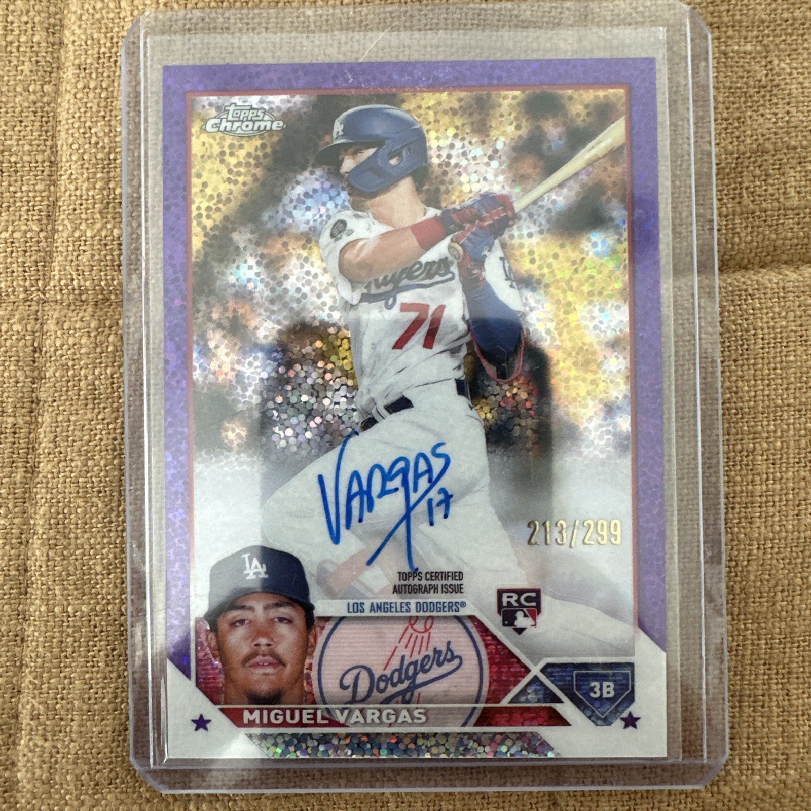 2023 TOPPS CHROME MIGUEL VARGAS PURPLE SPECKLE AUTO /299  RC DODGERS RA-MVA