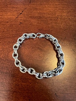 Chrome Hearts Cross Engraved CH Men 925 Silver 2010 Chain Link Bracelet