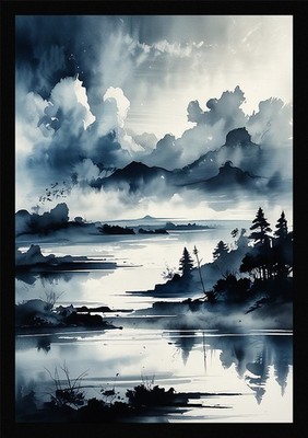 Dramatic Ink Wash Japanisches gerahmtes Wandbild Poster Leinwanddruck Bild