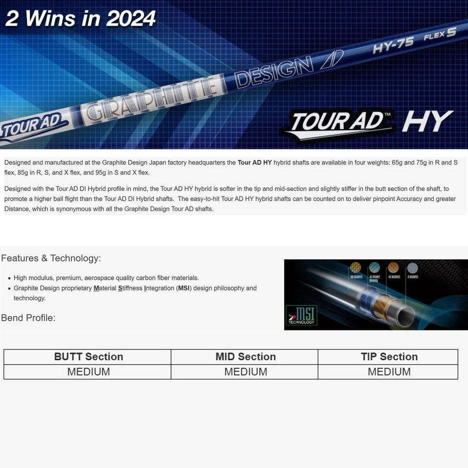 New Graphite Design TOUR AD HY Hybrid Shaft Choose Weight/ Flex/ Adapter - Image 3 of 4
