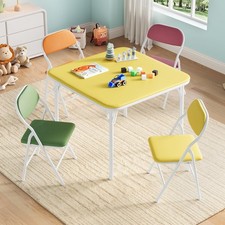 5PCS Kids Table and Chair Set Childrens Folding Activity Table Set 4 PU Chairs