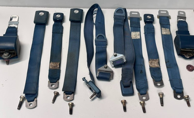1970-1971 Mustang Cougar 3 Point Seat Belt Set w/ retractors Blue OG Fomoco