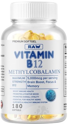 180 Vitamin B12 Methylcobalamin 5000mcg Softgels High Potency Brain Support USA