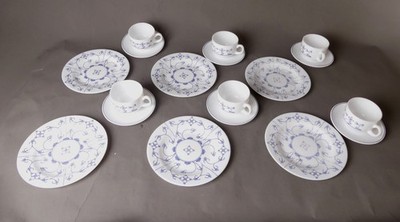 Set 18 Teile Arcopal France Indisch Blau Kaffeeservice Teller Tassen Untertassen