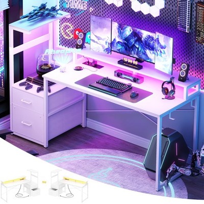 Aheaplus Gaming Desk with LED Strip & Power Outlet, 59Inch Reversible Compute...