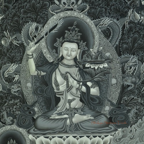 Pintura de pergamino de lona de algodón pintado a mano Manjushri Jampelyang Newari Thangka - Imagen 2 de 11
