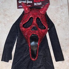 DEAD BY DAYLIGHT GHOST FACE RED BLING DEVIL MASK WITH HOOD COSTUME FW93582