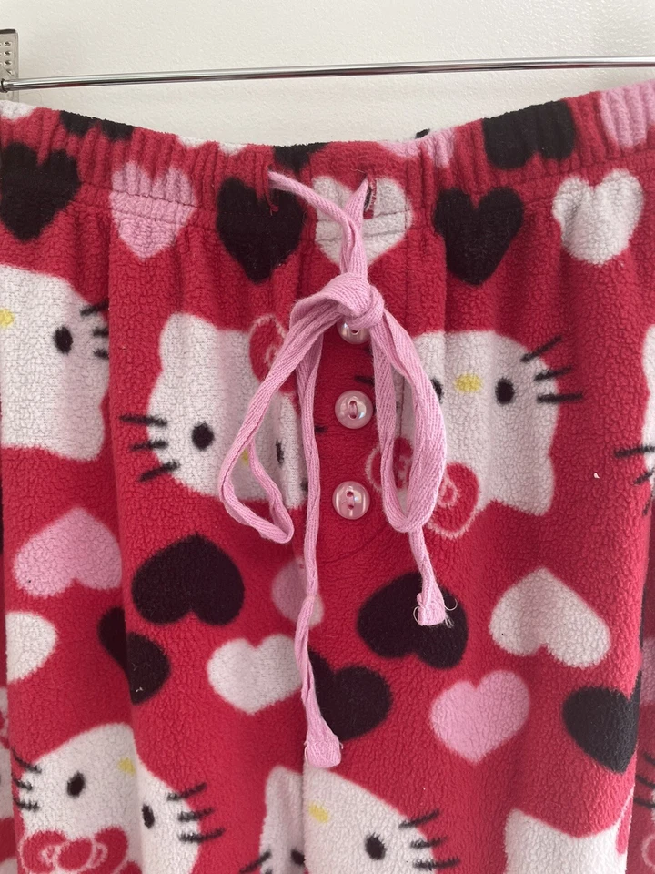 Sanrio Hello Kitty Kids Girls Hearts Cozy Fleece Adjustable Waist PJ Pants Red S - Image 3 of 4