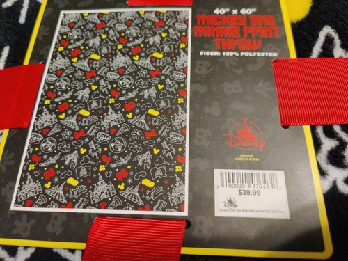 Disney Parks Mickey and Minnie Print Throw Blanket Black- New- Magic Kingdom - Picture 2 of 4