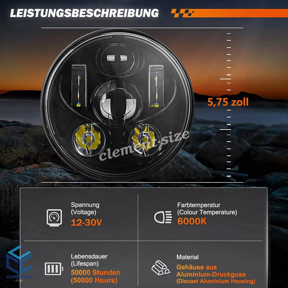 5,75" LED Scheinwerfer Hi/Lo Beam für Harley Night Train Sportster DYNA Softail - Bild 2 von 4