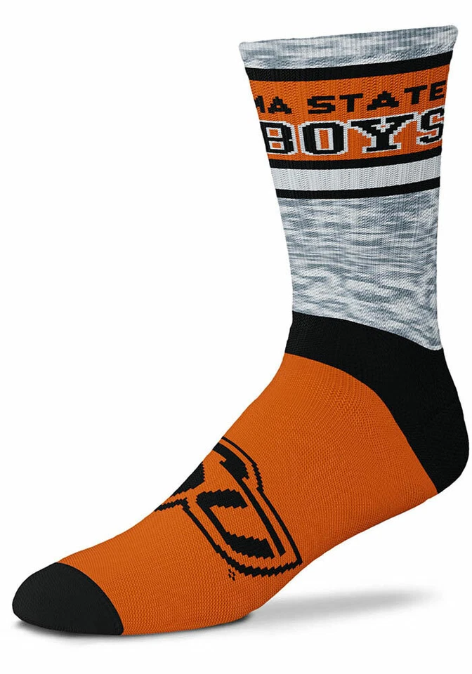 Oklahoma State Cowboys NCAA For Bare Feet Double Deuce Gray Crew Socks *Large - Image 3 of 4