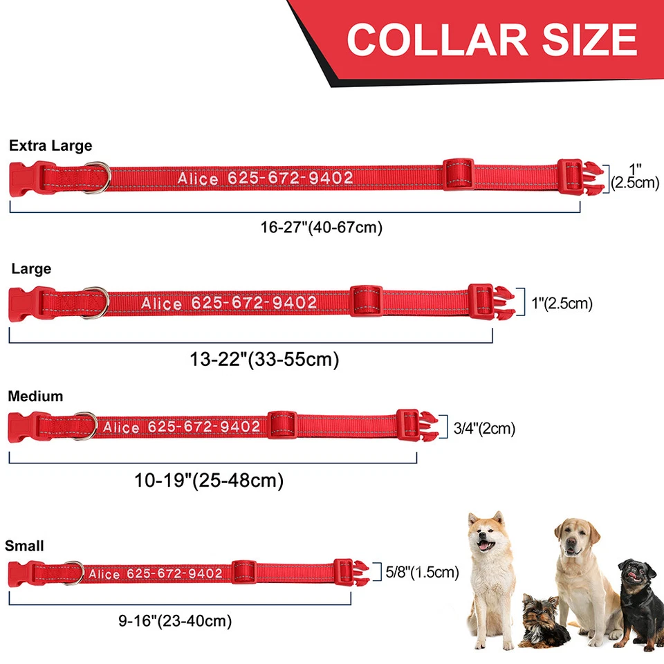 Personalised Dog Collar Embroidered Reflective Nylon Custom ID Name Phone Number - Image 2 of 4