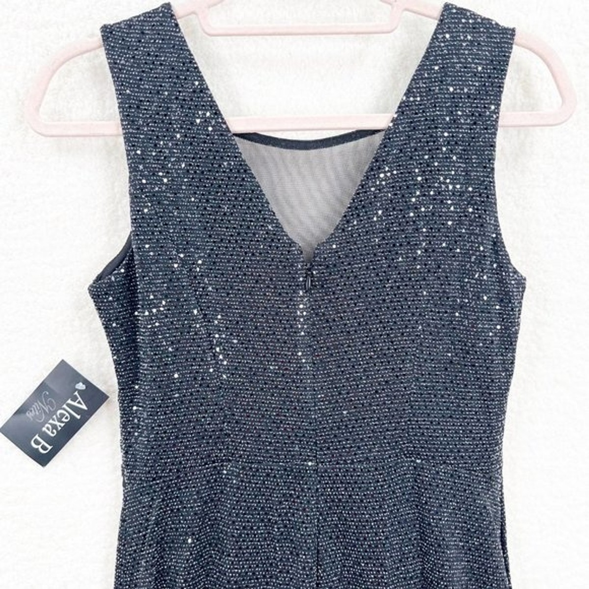 Alexa B nites black sleeveless sequins hi low Mesh Neck Alexa B nites black sleeveless sequins hi low Mesh Neck