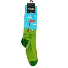 Hot Sox Socks Crew Men Women Talk Birdie to Me Dirty Golf Ball Club Bag Green