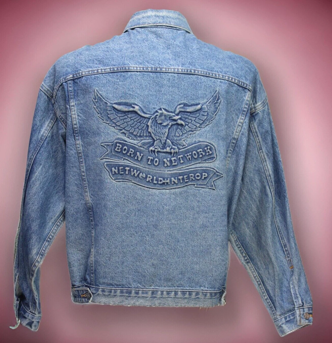 Vintage Made In USA Men's Born to Network Jacket Long Sleeve Denim Blue Size L