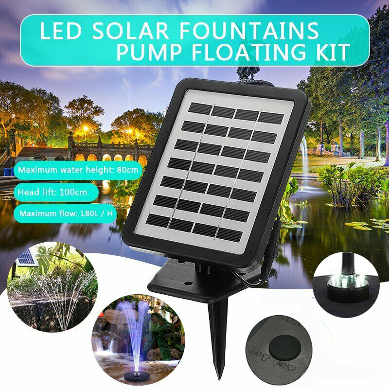 LED Lights Solar Powered Fountain Water Pump Night Floating Garden Bird