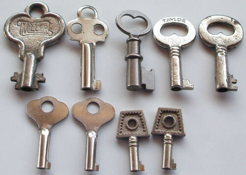 Lot Of 9 Antique/Vintage Small Hollow (1 Solid) Barrel Keys Miller/Taylor 658