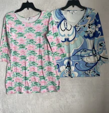 Jean Pierre Klifa Woman Blouse Top Multicolor Medium Floral Long Sleeve Lot Of 2