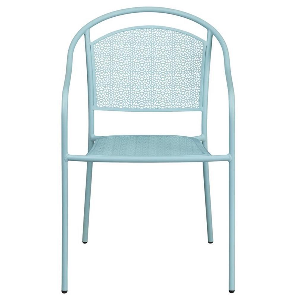 Flash Furniture Stackable Steel Round Back Patio Dining Side Chair in Sky Blue