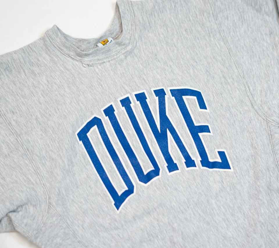 Sudadera De Colección Duke University Hombre Talla Grande Gris Reverso Arena Tejida Años 80 Foto 3 de 4