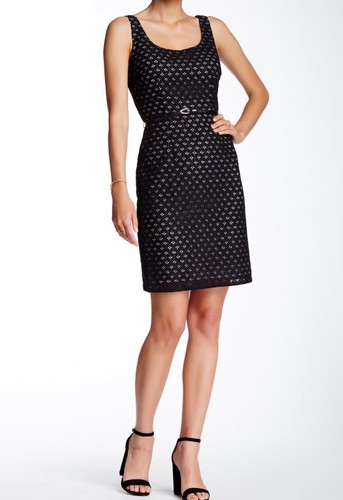Adrianna Papell Damengröße 10 schwarz weiß zweifarbig Diamant Spitze Kleid neu mit Etikett
