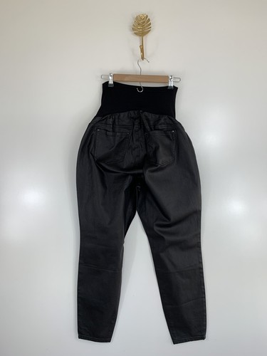 Indigo Blue Maternity Plus Size 1X Solid Black Faux Leather Skinny Pants NWT - Picture 3 of 5