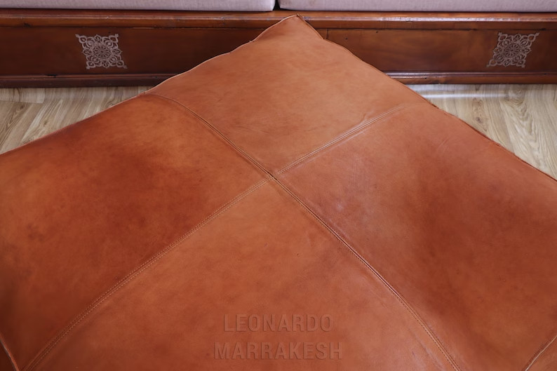Leather Ottoman Boho Pouffe Footstool New Genuine 30'' Brown Unstuffed Moroccan