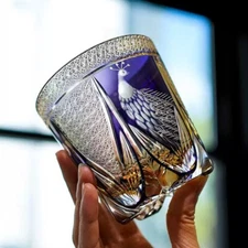Japan Style Whiskey Bourbon Glasses Crystal Hand Cut Edo Kiriko 10oz Purple