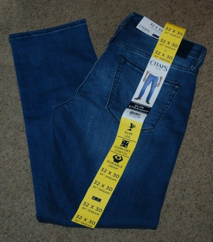 NWT Chaps Cotton Str Durable Denim Blue New Wave Wash Slim Straight Jeans 32x30 - Picture 2 of 6
