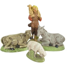Vintage Atlantic Mold Nativity 4 Replacement Pieces Shepherd Sheep Donkey Ox
