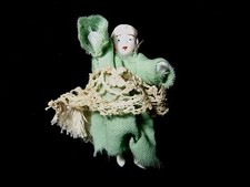 ANTIQUE GERMAN BISQUE JOINTED MINIATURE DRESSED DOLL 2 1/4" TALL GIRL