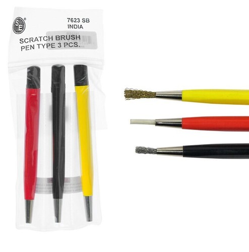 5"/3Pc Pen Type Scratch Brush Set With Metal Chuck - Picture 2 of 2