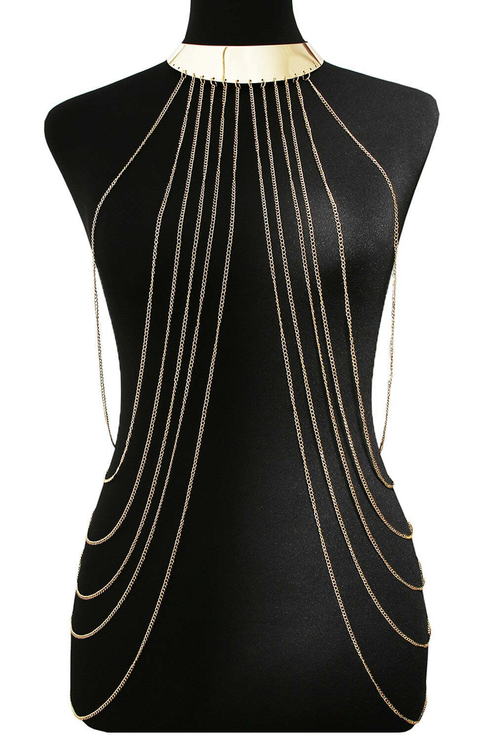 Bijou de corps haut de gamme avec fines chaînes dorées et collier de cou