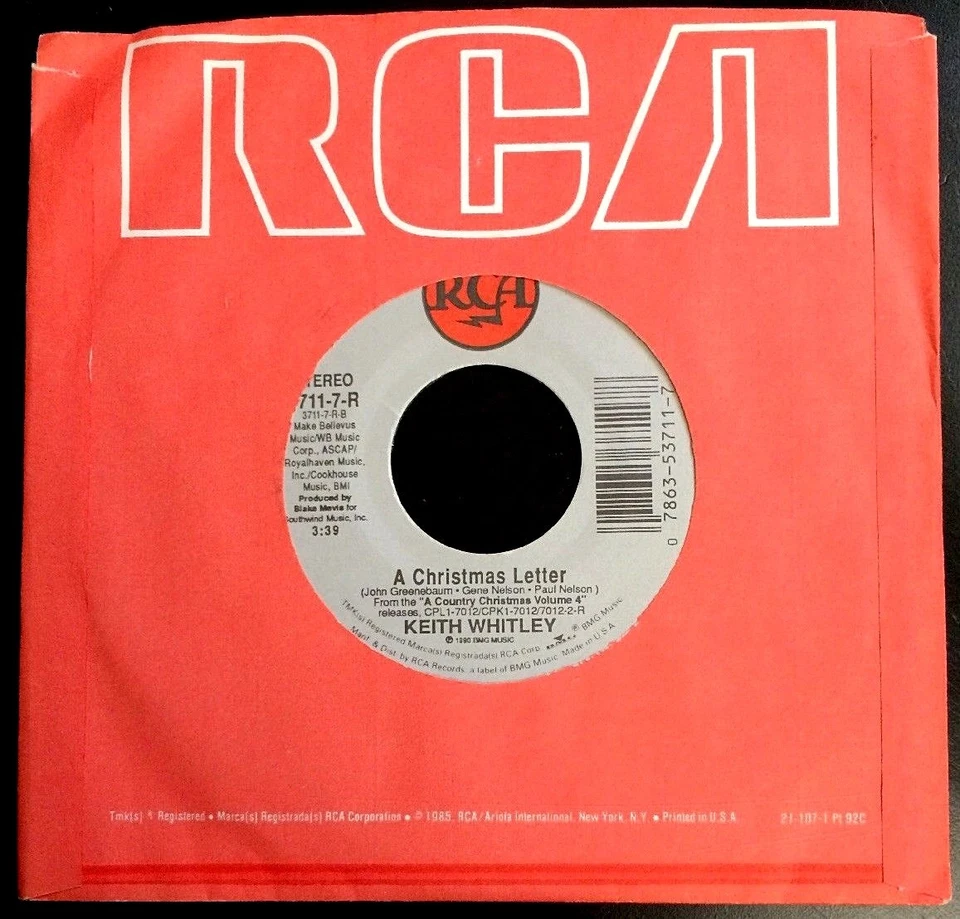 Keith Whitley - There's A New Kid In Town / A Christmas Letter 45 NEAR MINT 1990 - Image 3 of 4