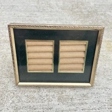 Vintage Brass Ornate Standing Double 2 Picture Photo Frame Matted 1.25x1.75 Pics