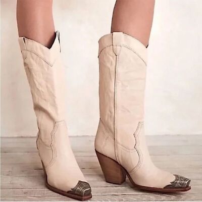 NWOT Free People Brayden Mid Tall Leather Western Boot Sz 41 Heel